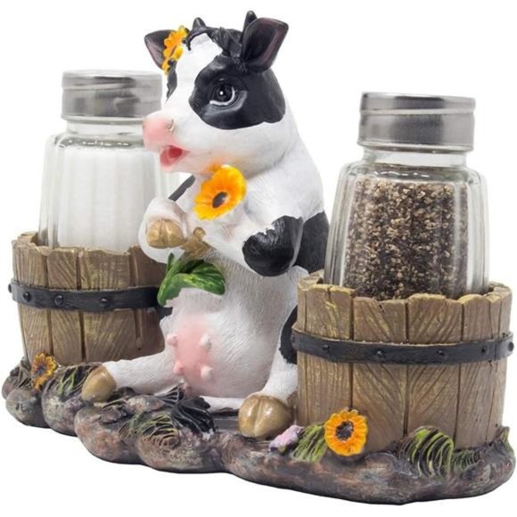 Decorative Holstein Cow Salt & Pepper Shaker Set with Old Fashioned Water Pails - Picture 2 of 5